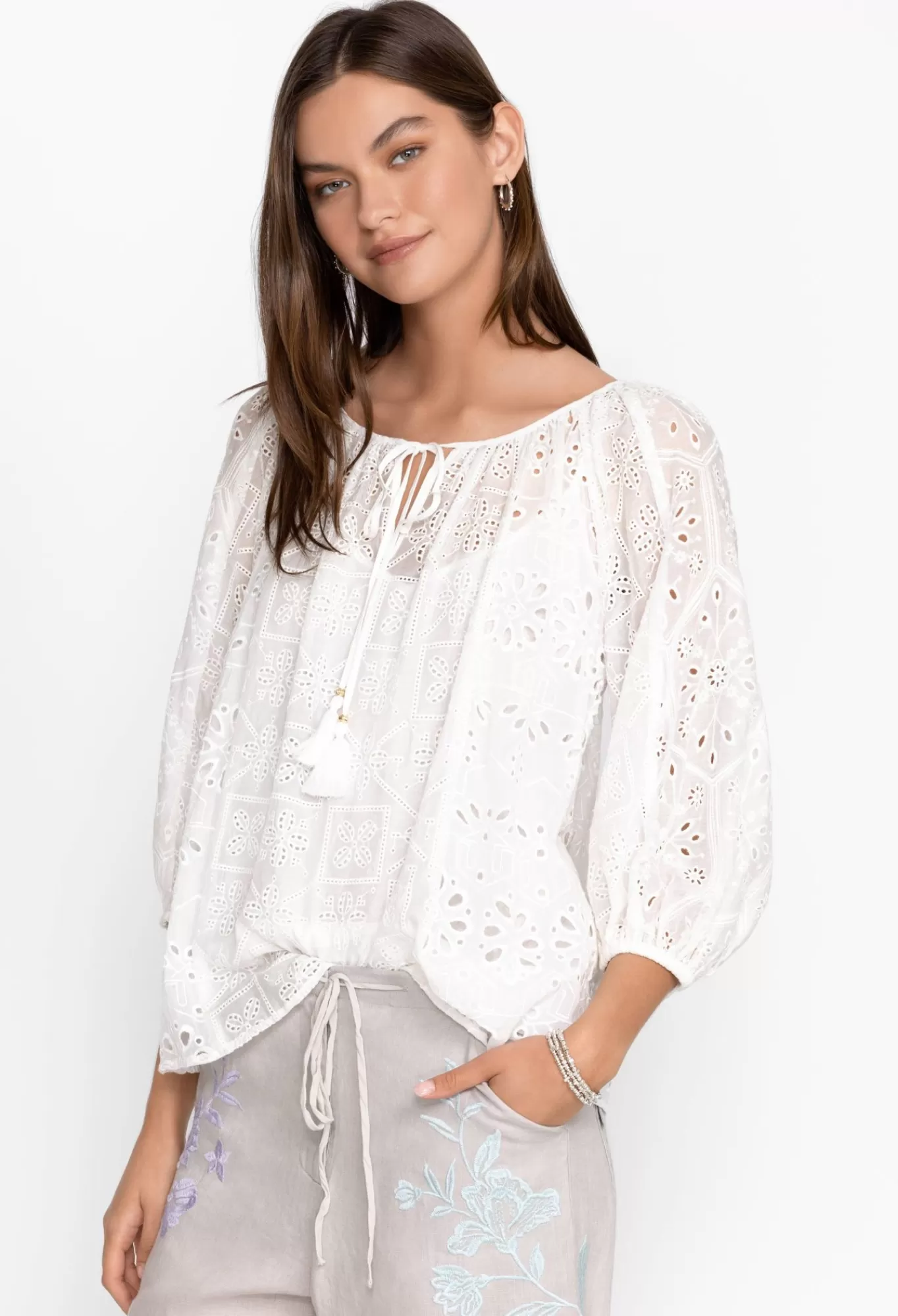 Fashion Castillo Eyelet Blouse Women Tops