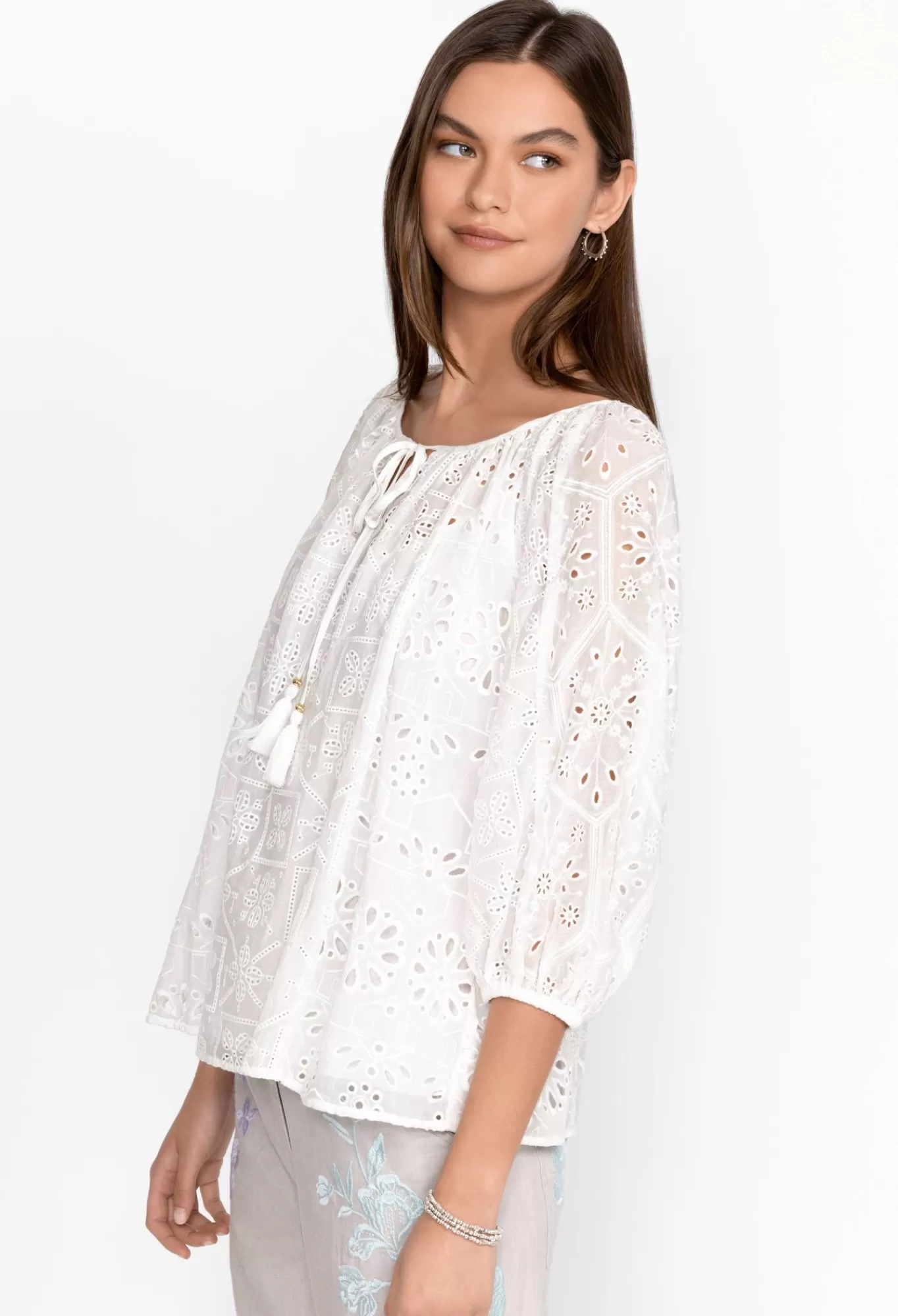 Fashion Castillo Eyelet Blouse Women Tops