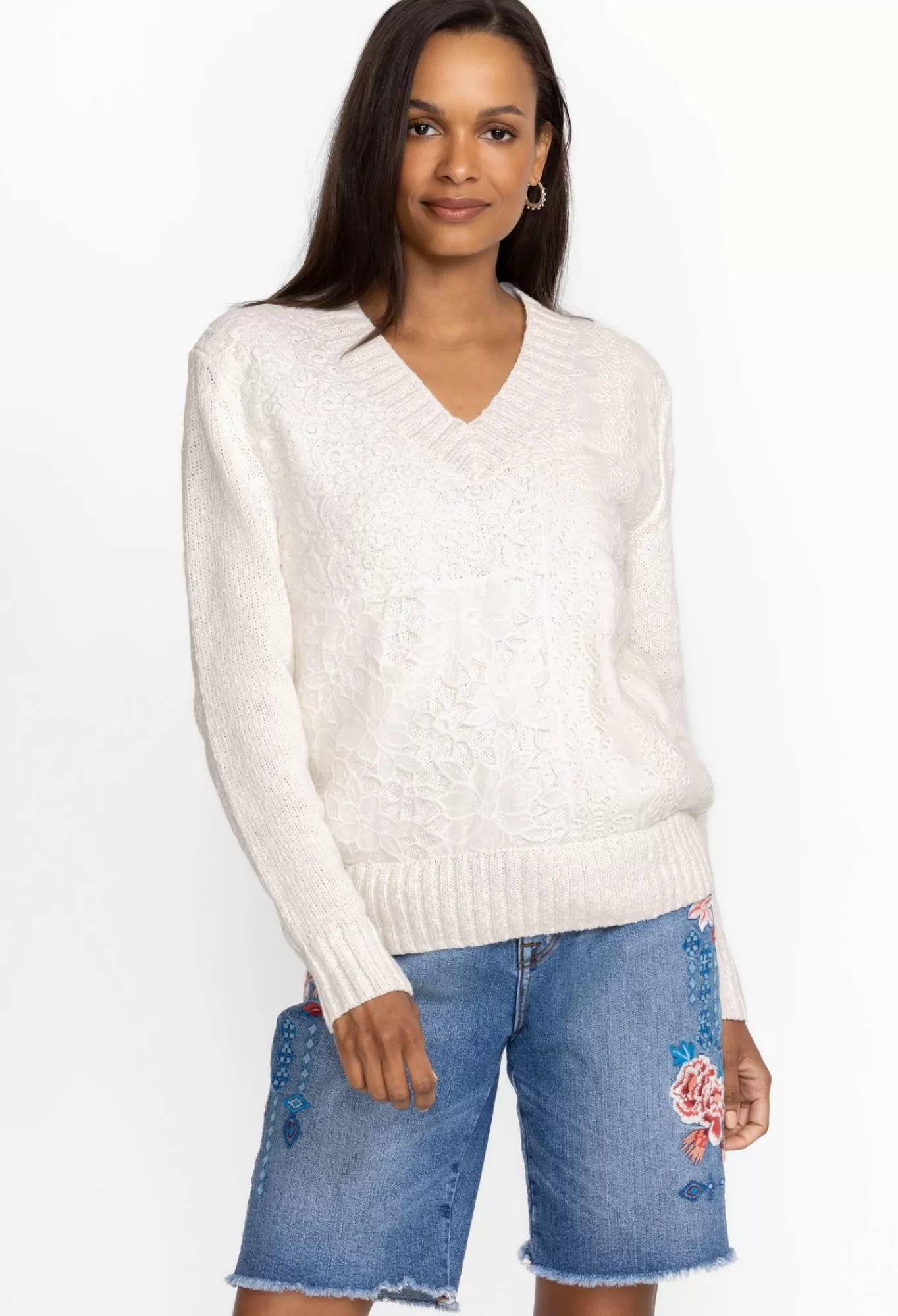 Shop Crochet Patched Sweater Women Tops