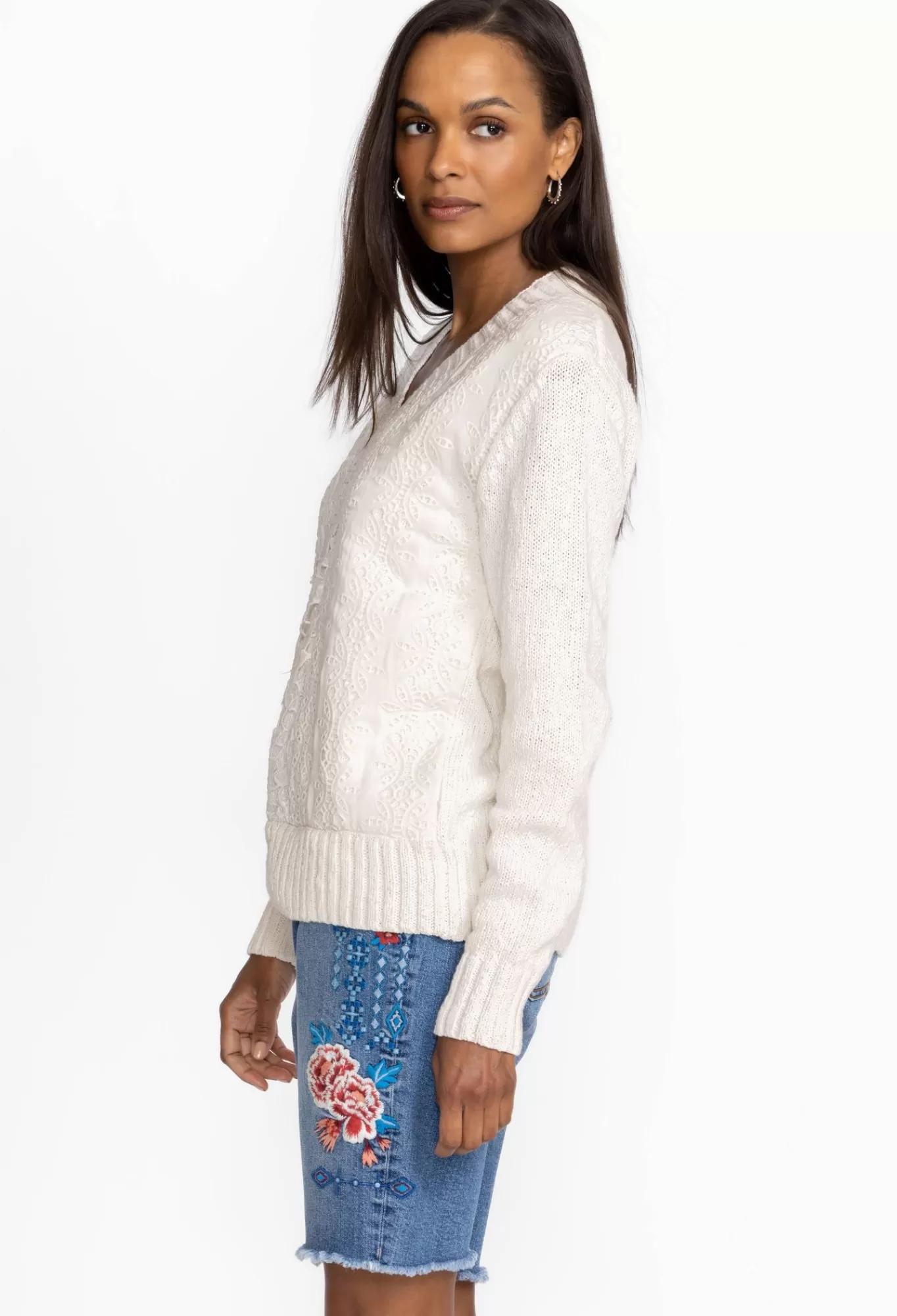 Shop Crochet Patched Sweater Women Tops