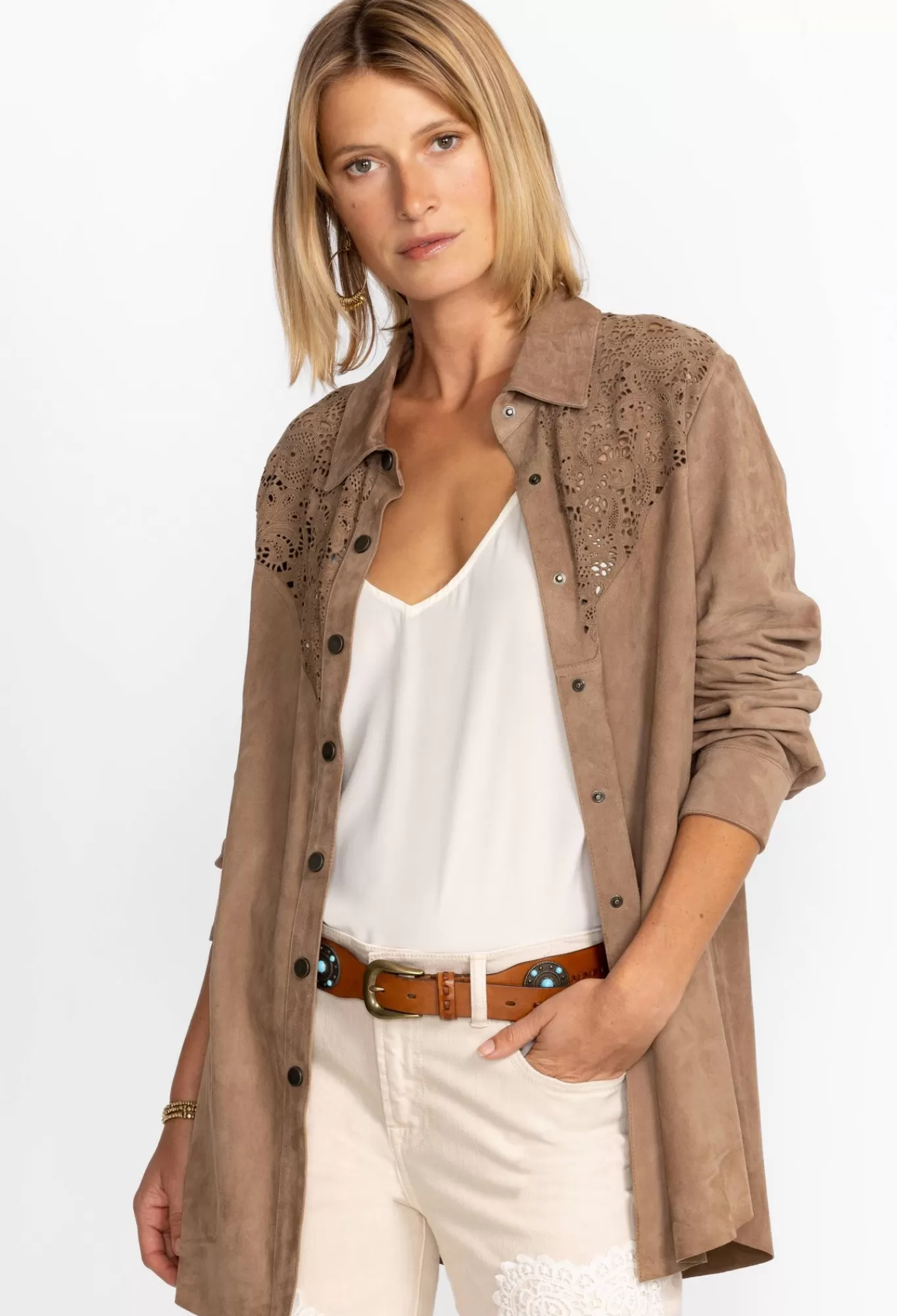 Cheap Fiore Suede Western Shacket Women Outerwear