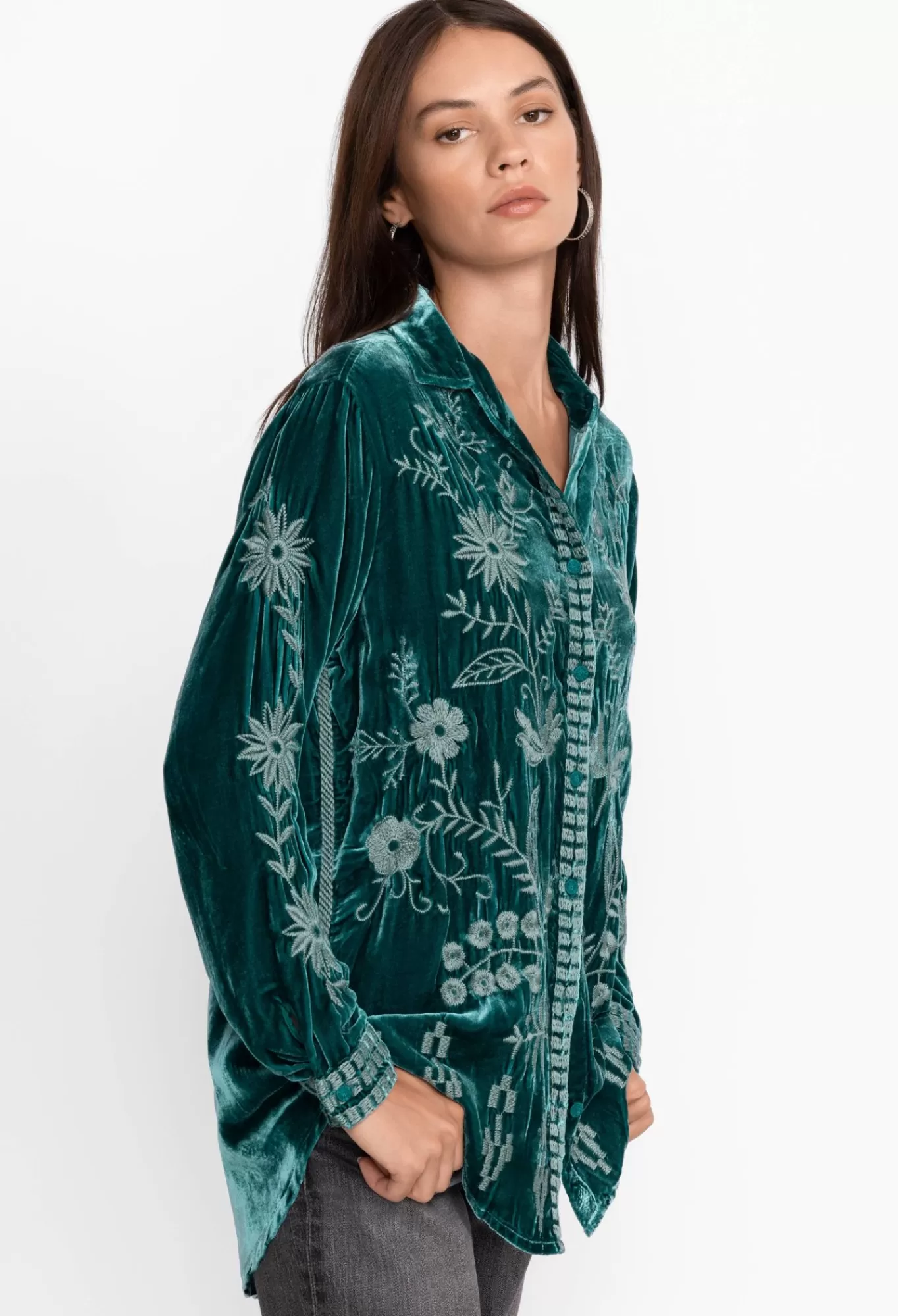 Sale Georgina Velvet Oversized Shirt Women Tops