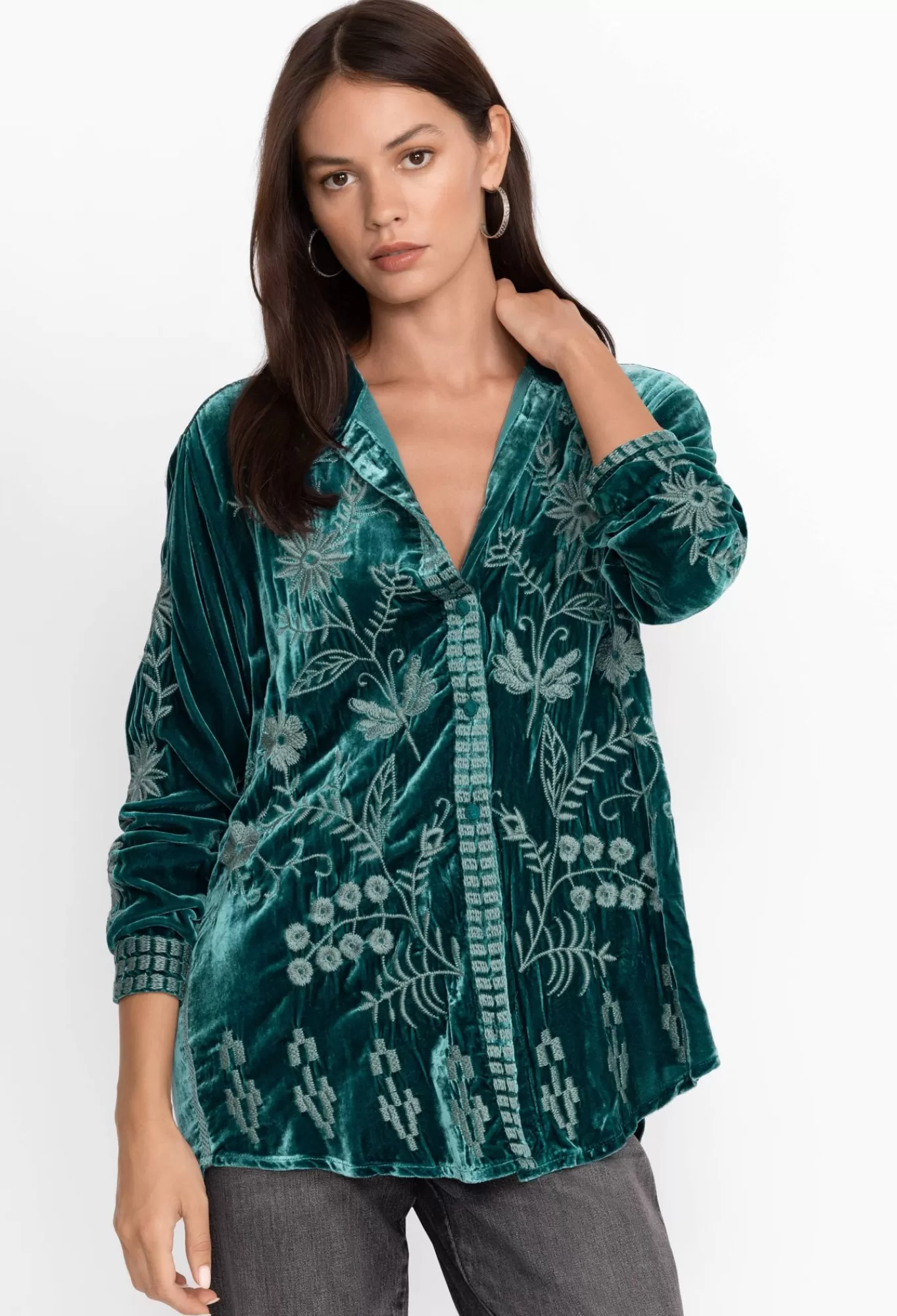 Sale Georgina Velvet Oversized Shirt Women Tops