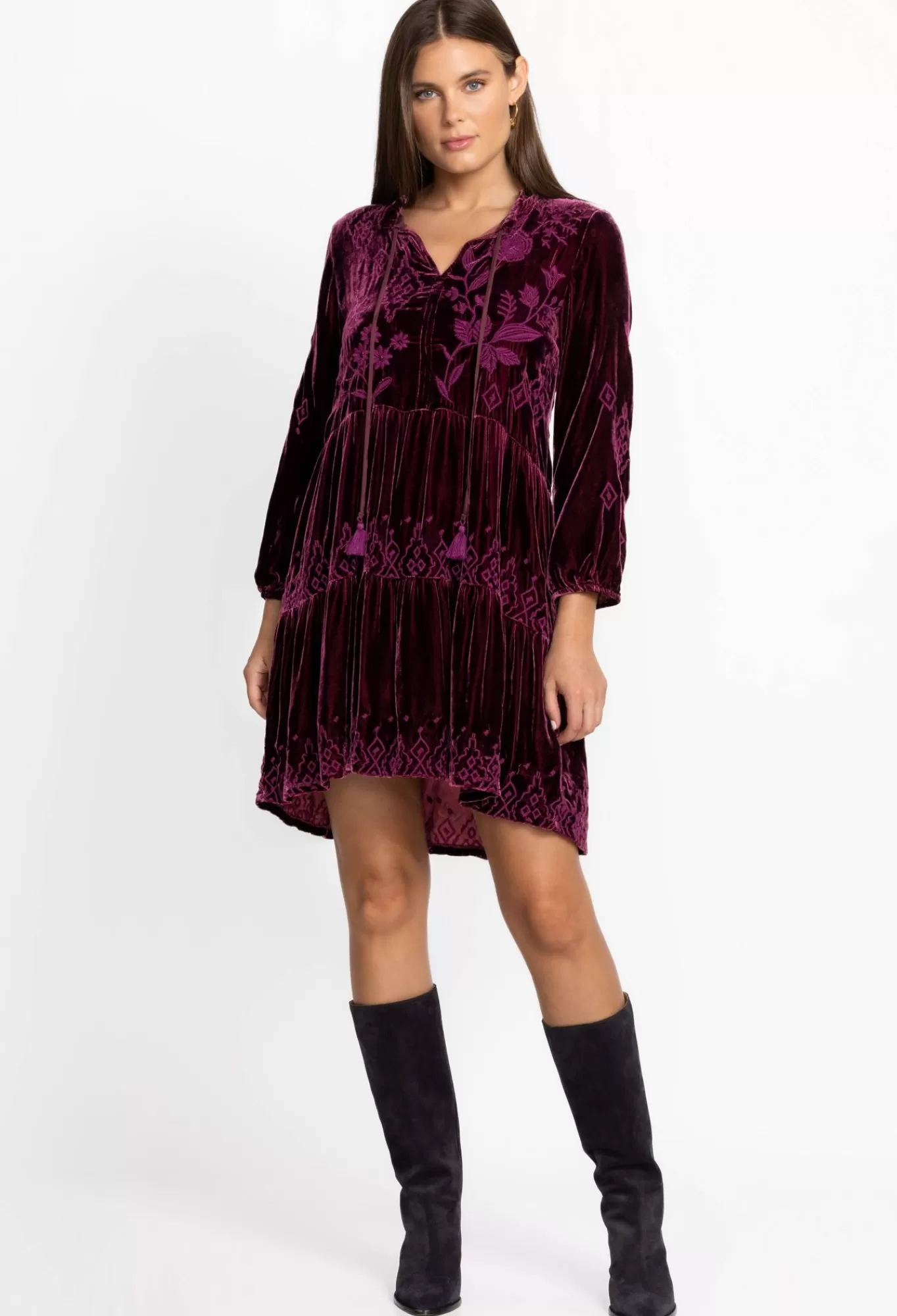 Sale Ivey Velvet Field Tiered Dress Women Dresses