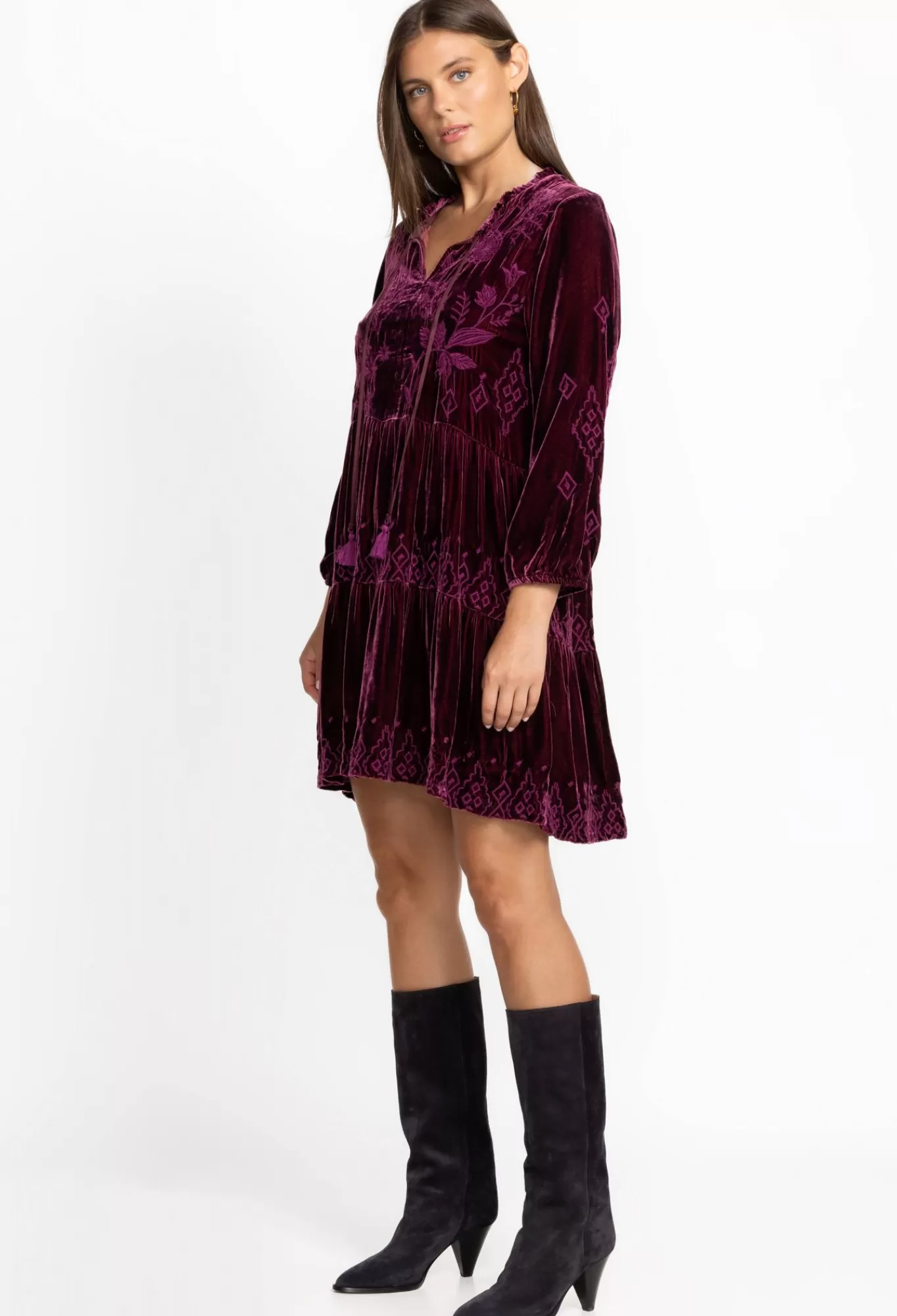 Sale Ivey Velvet Field Tiered Dress Women Dresses