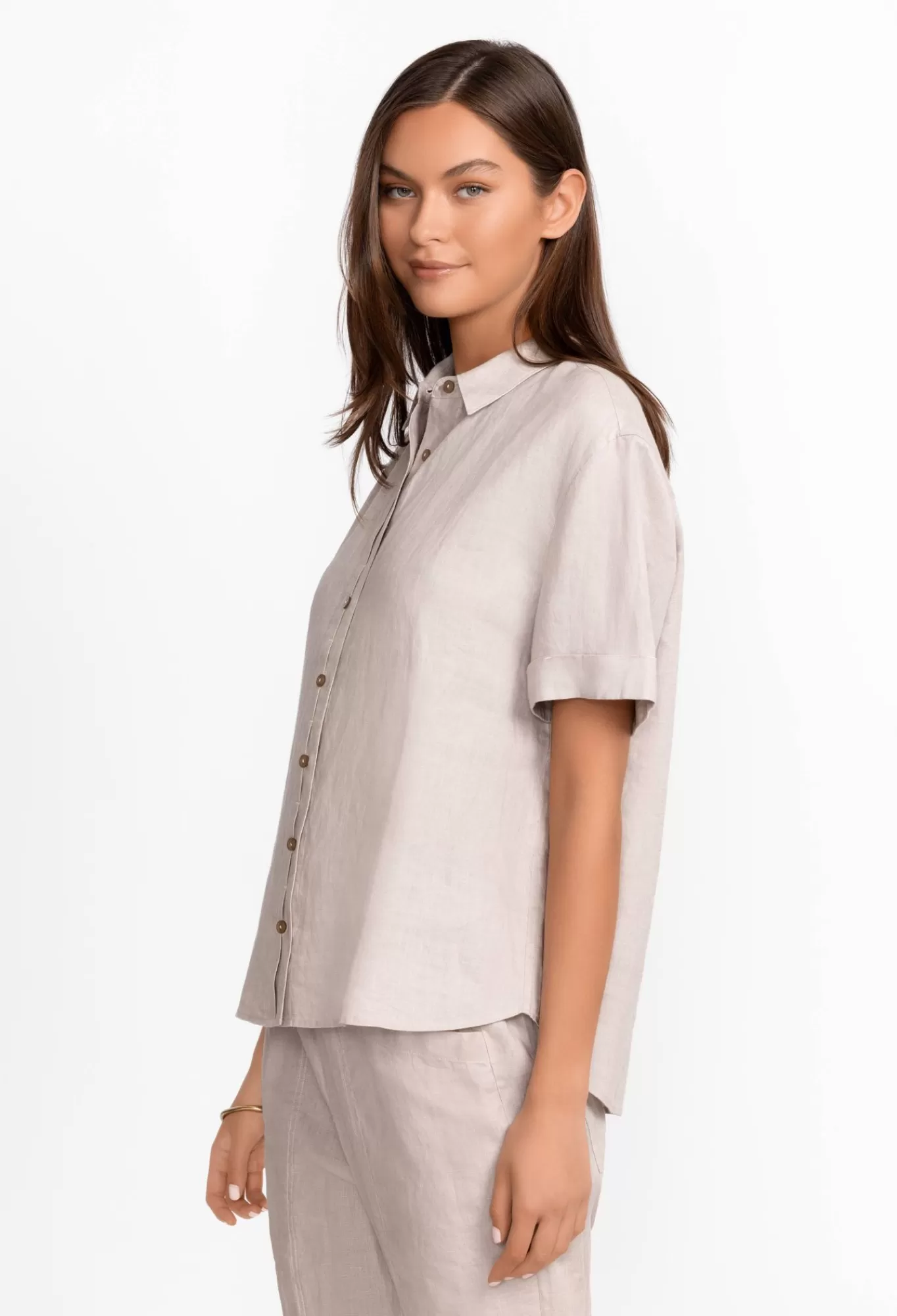 Cheap Linen Cuff Sleeve Camp Shirt Women Tops