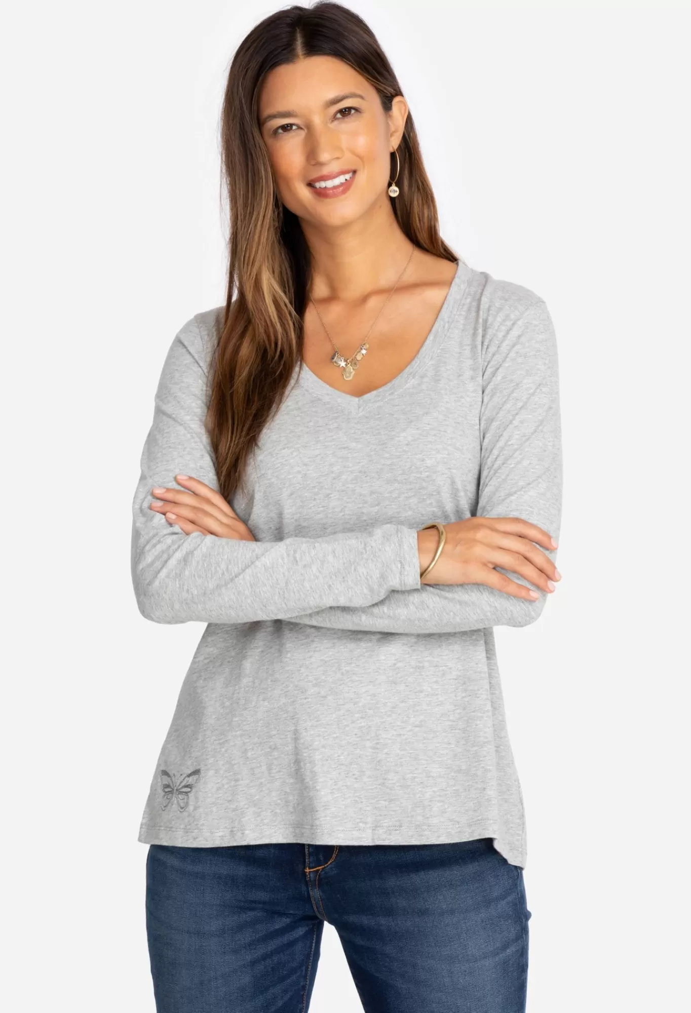 Best Long Sleeve V-Neck Layering Tee Women Tops