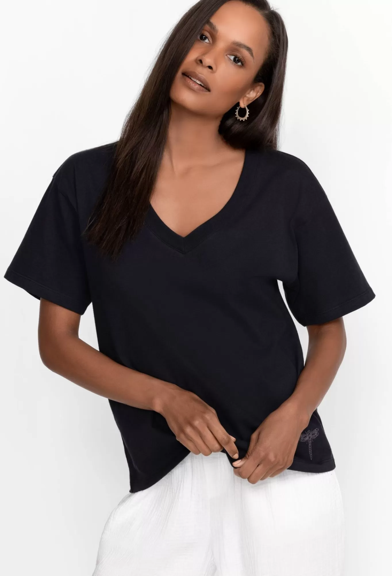 Cheap Organic Cotton Drop Shoulder Tee Women Tops