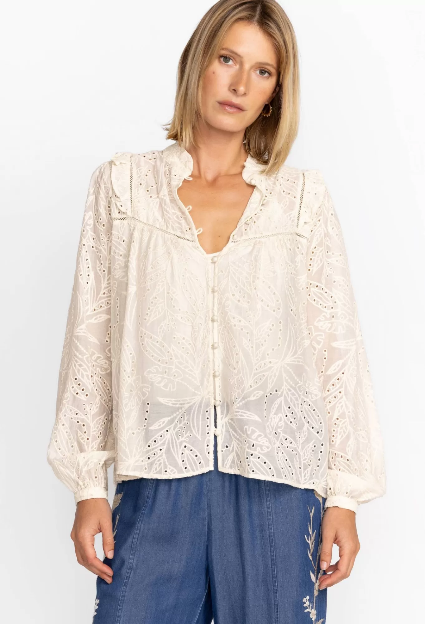 Fashion Palmas Ricas Eyelet Blouse Women Tops