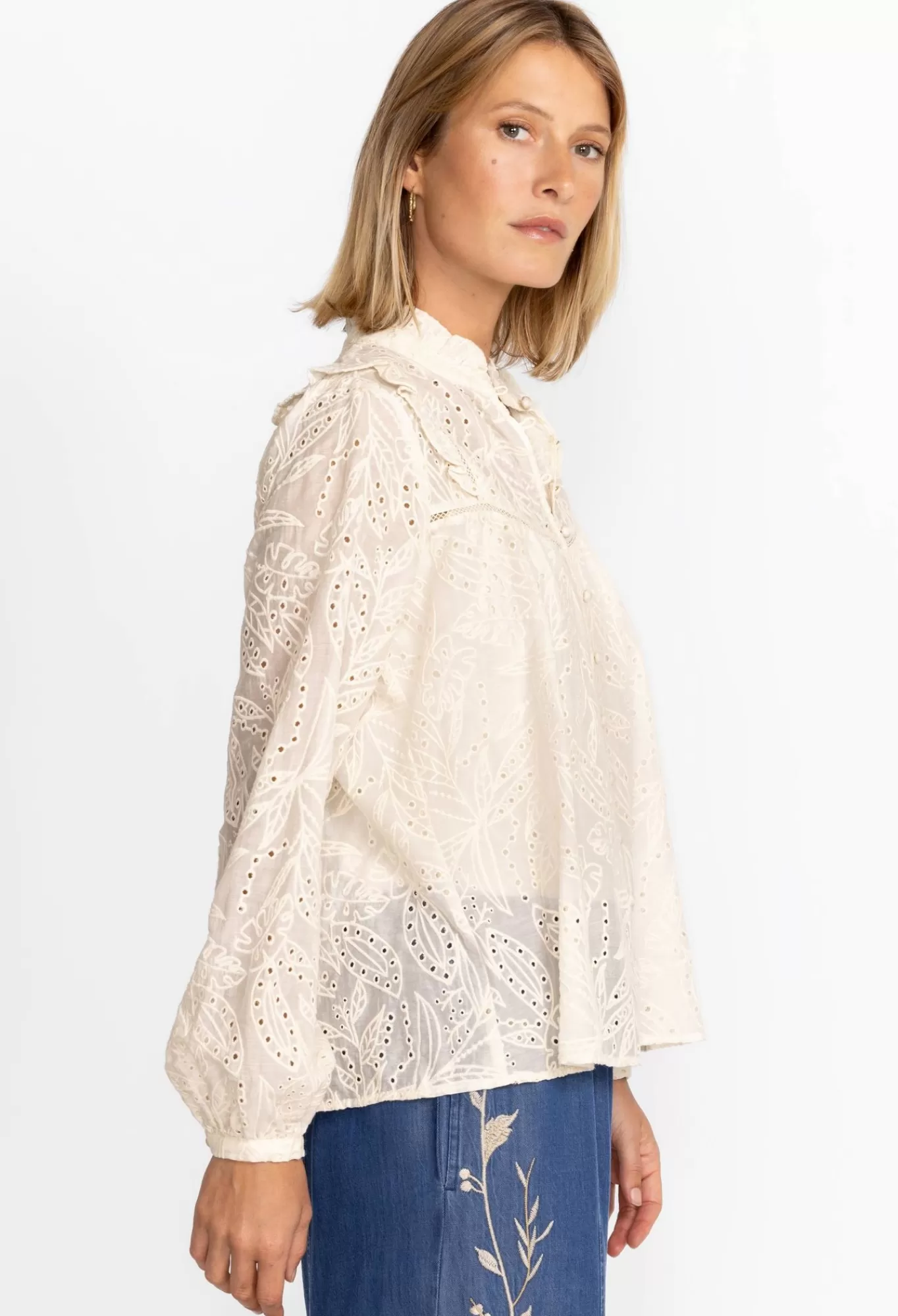 Fashion Palmas Ricas Eyelet Blouse Women Tops