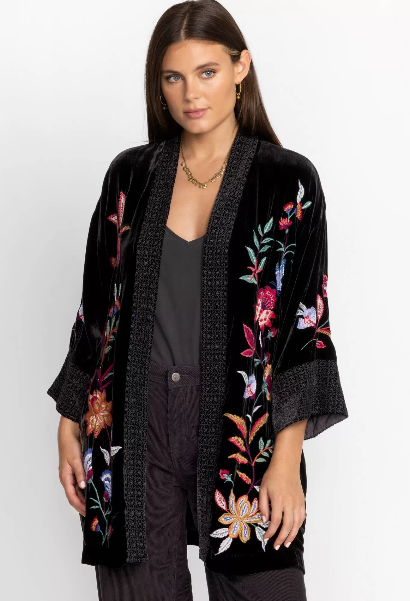 Cheap Sandra Wide Cuff Velvet Kimono Women Kimonos