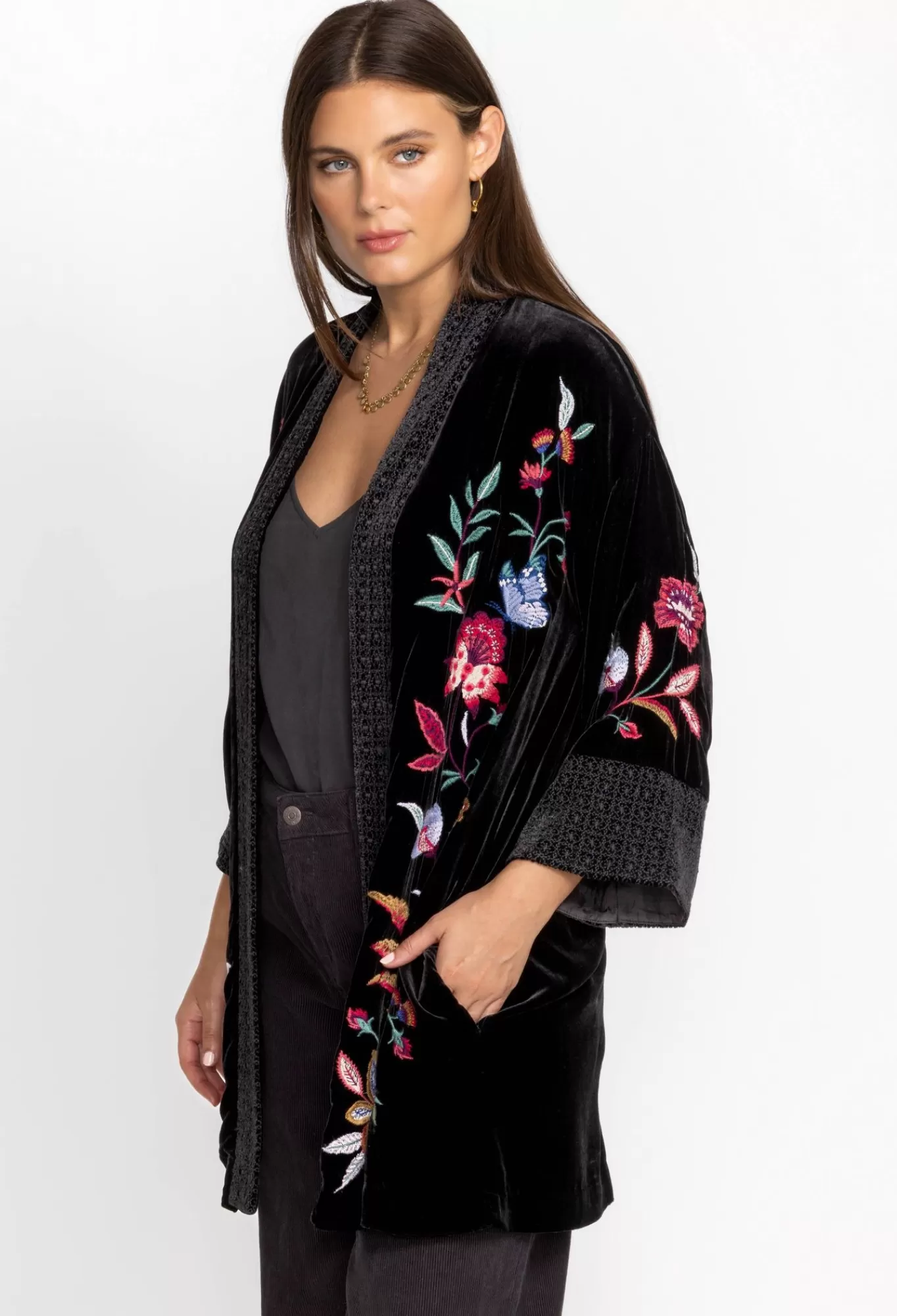 Cheap Sandra Wide Cuff Velvet Kimono Women Kimonos