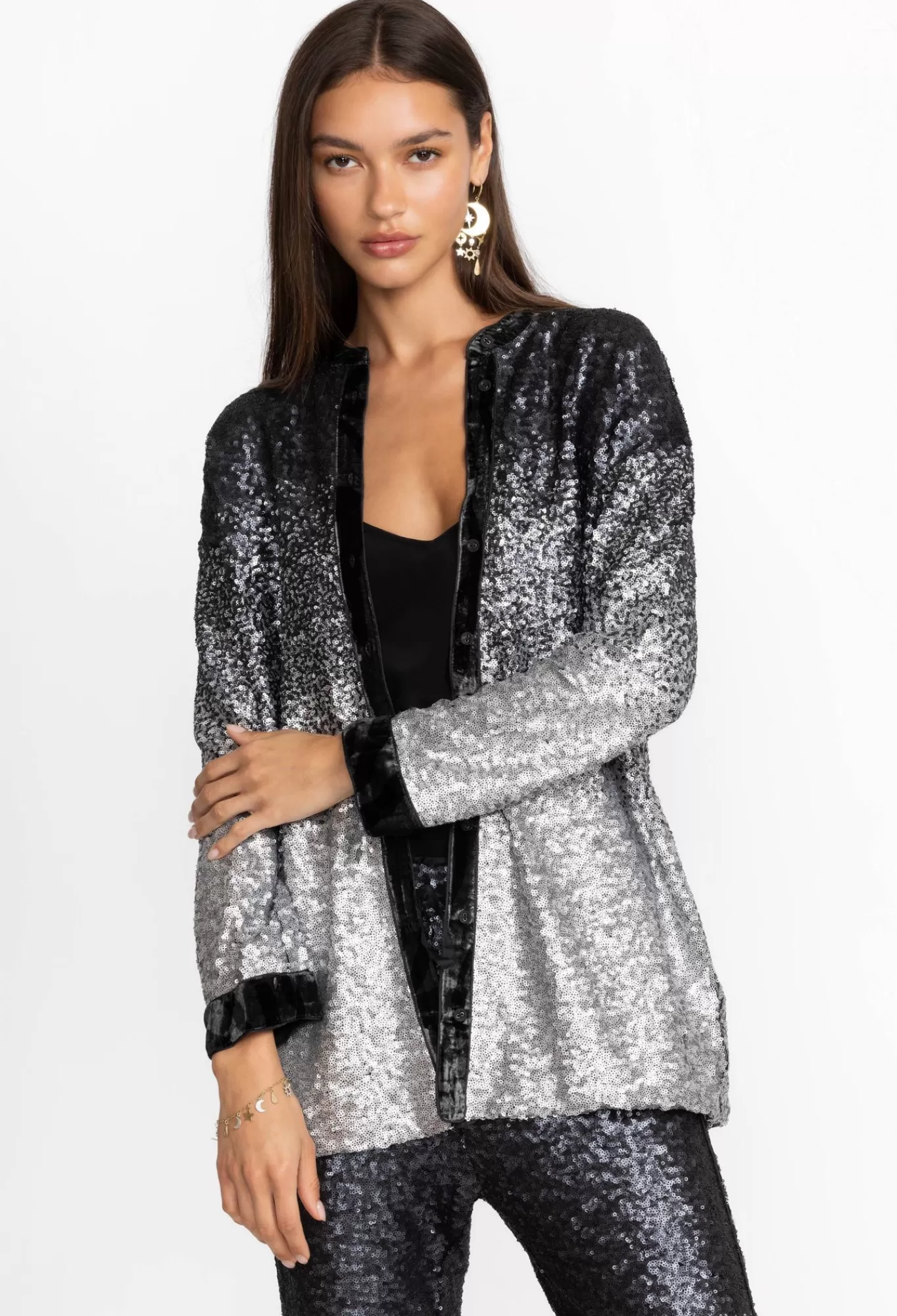 Fashion Sequin Button Up Women Tops