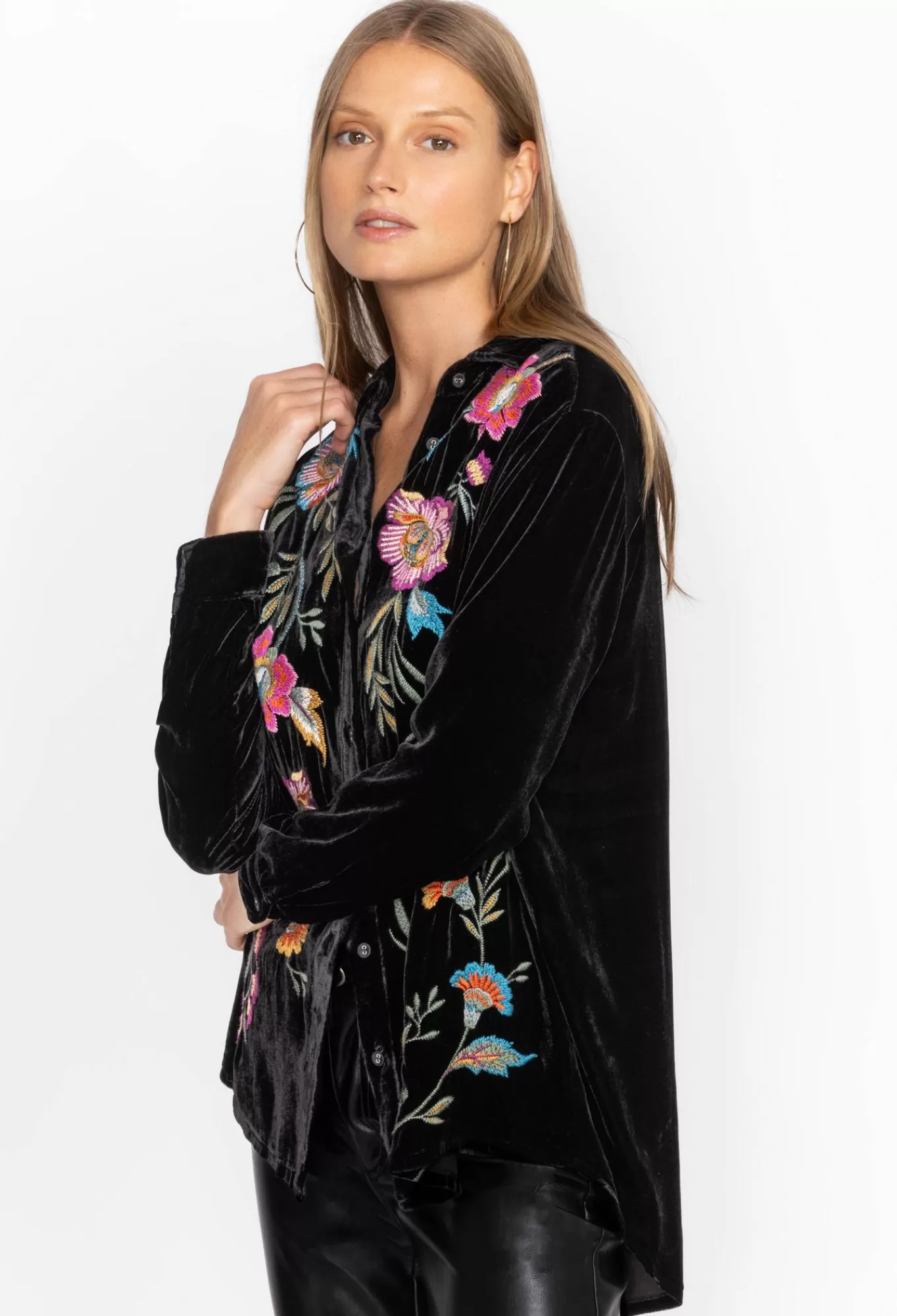 Hot Sidonia Velvet Oversized Pleat Shirt Women Tops