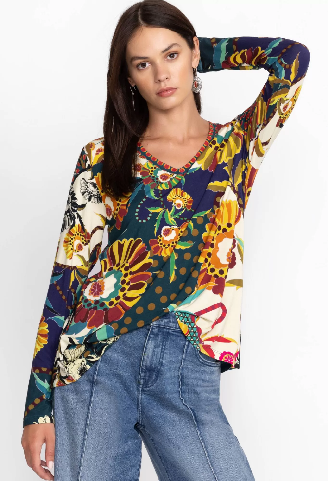 Fashion The Janie Favorite Long Sleeve V-Neck Swing Tee Women Tops